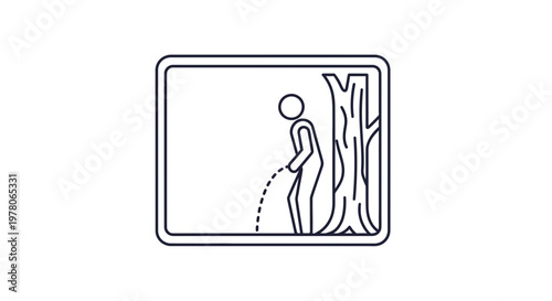 Man Urinating Behind Tree Icon, Outdoor Public Restroom Sign