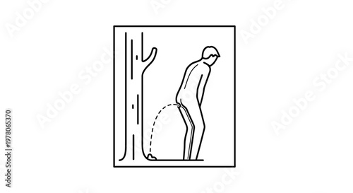 Man Urinating Behind Tree in Nature, Public Restroom Symbol