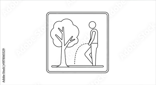 Man Urinating on Tree Icon, Public Restroom Sign, Outdoor Toilet Symbol