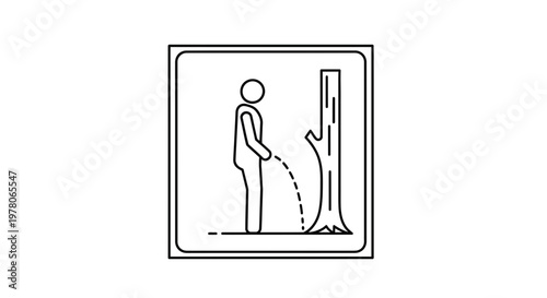 Man Urinating on Tree Icon, Public Toilet Sign, Outdoor Peeing Symbol, Line Art