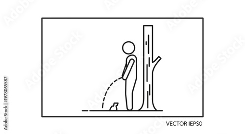 Man urinating on tree in nature, outdoor public urination, environmental issue concept