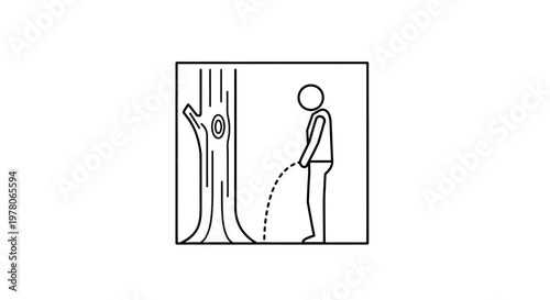 Man urinating on tree in nature, outdoor, public urination icon, symbol