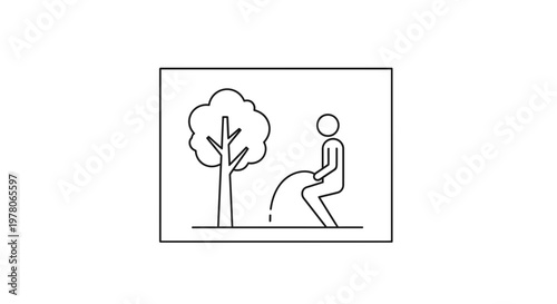 Man urinating on tree in park, public urination icon, simple line art