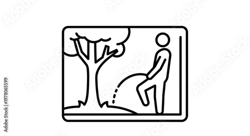 Man urinating on tree in park, public urination, illegal act, outdoor scene, line art icon