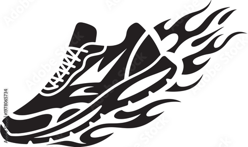 Running shoe silhouette flames vector sports fitness speed concept