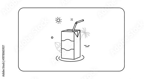 Juice Box with Straw on Water, Summer Vibes, Minimalist Line Art