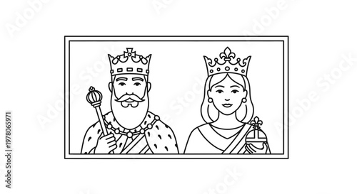 King and Queen Royalty Couple Portrait, Royal Family Monarchs with Crowns and Scepters