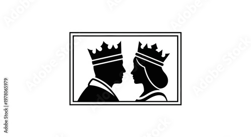 King and Queen Silhouette Profile Icon with Crowns
