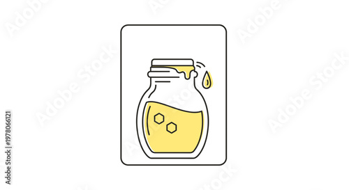 Honey Jar Icon with Dripping Honey Drop and Honeycomb Pattern