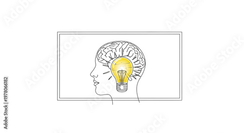 Human Head Silhouette with Glowing Light Bulb Idea Inside Brain - Innovation Concept