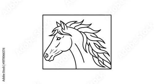 Elegant Horse Head Silhouette, Stylized Line Art, Majestic Animal Portrait