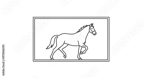 Elegant Horse Silhouette Walking in a Rectangle Frame