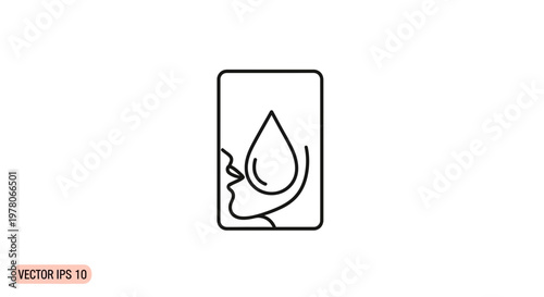 Facial Serum Drop on Woman Face Line Art Icon, Skincare and Beauty Concept