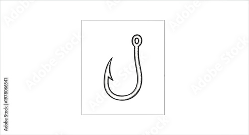 Fishing Hook Icon, Simple Line Art Illustration