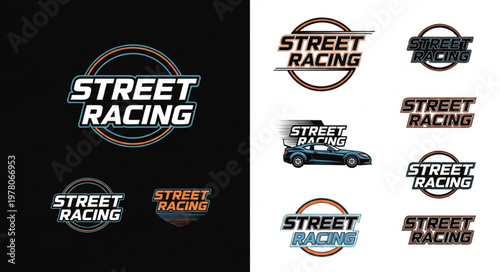 Street Racing Logo Collection with Sports Car Illustration.