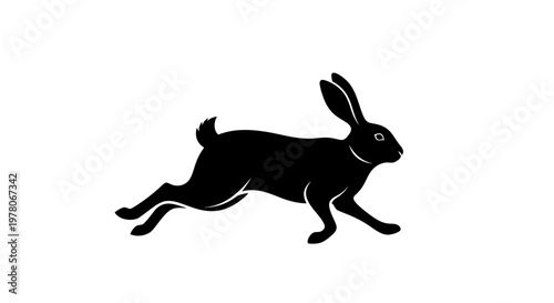 Black silhouette of a rabbit running, isolated on white background