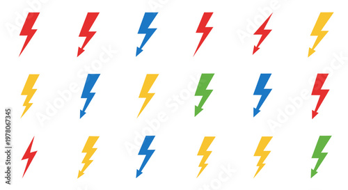 Free Download Colorful Lightning Bolt Icons Set, Electric Energy Symbols, Power and Speed - GFXLoad