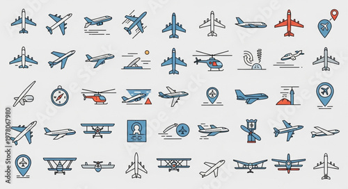 Collection of Airplane Icons and Symbols for Aviation.