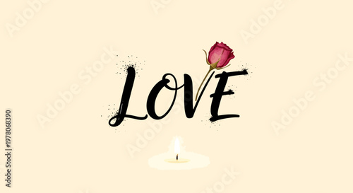Love Concept with Rose and Candle.