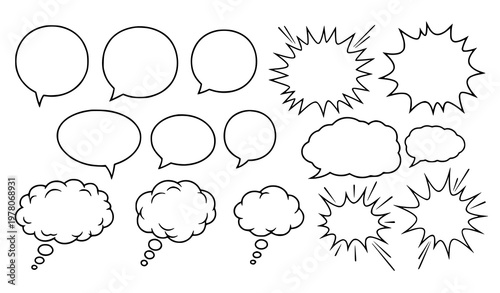 Manga speech bubbles vector set comic dialogue balloons