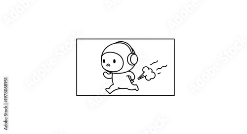 Cute Astronaut Running with Headphones, Fart Cloud Illustration