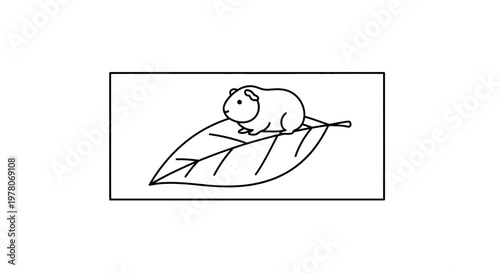 Cute Guinea Pig Sitting on a Large Leaf in a Simple Line Drawing Style