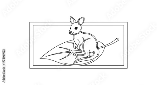 Cute Kangaroo Joey Sitting on a Large Leaf in a Simple Frame