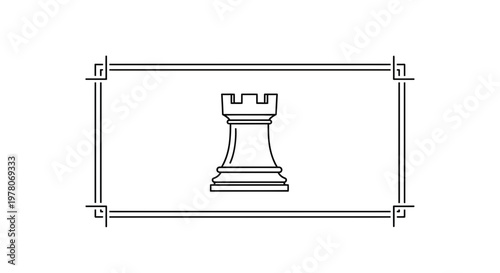 Chess Rook Icon in Decorative Frame, Strategy Game Symbol, Minimalist Design