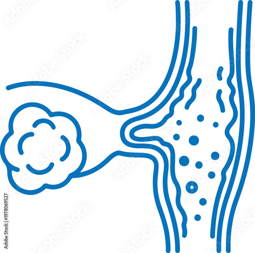 Blue outline of human ear, throat, and nasal passages, medical illustration of upper respiratory system