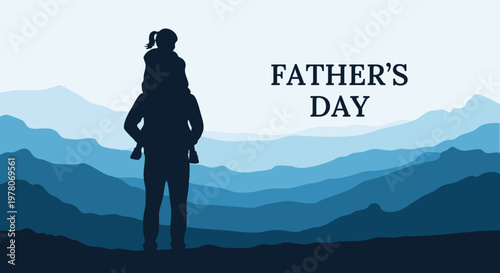 Father's day silhouette a loving father and child against a mountain backdrop