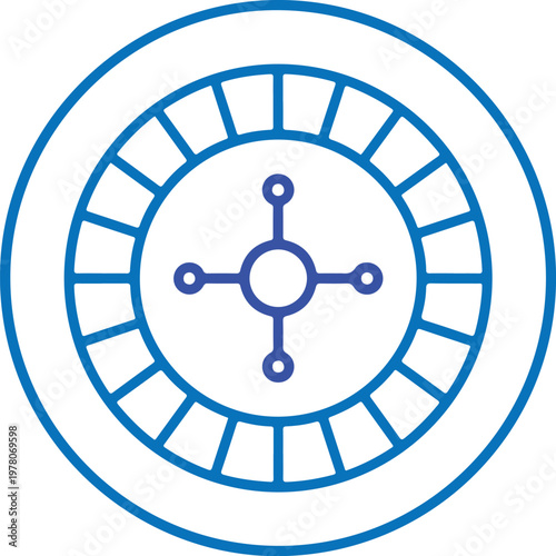 Blue roulette wheel with inner cross and circular pattern on transparent checkered background game vector