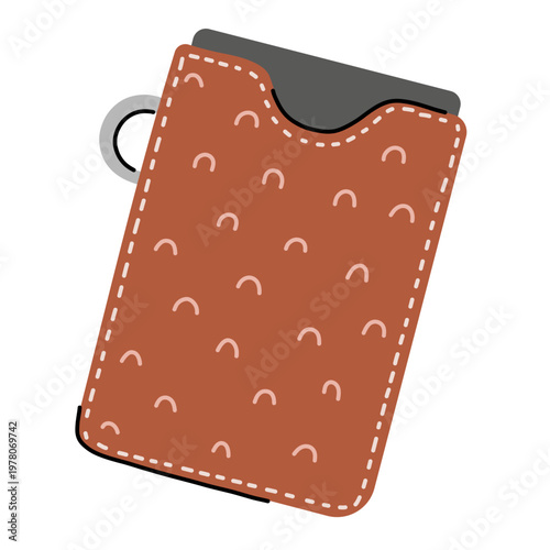 Hand drawn card holder wallet with minimal pattern, slim pocket wallet for cards, modern fashion accessory illustration, flat vector isolated on white background