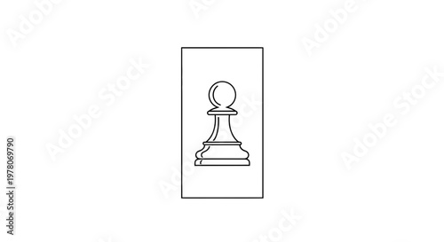 Black and white outline of a chess pawn inside a rectangle, minimalist graphic icon