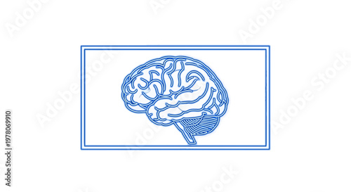 Blue brain outline illustration inside a rectangular frame, symbolizing intellect and thought