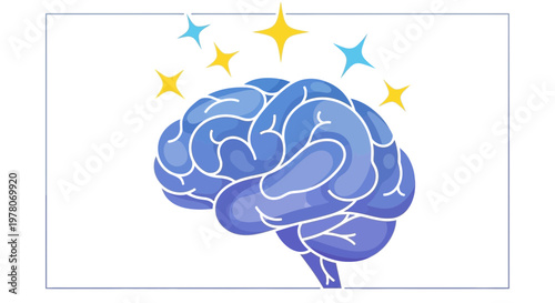 Blue Brain with Glowing Stars, Symbolizing Ideas, Intelligence, and Creativity