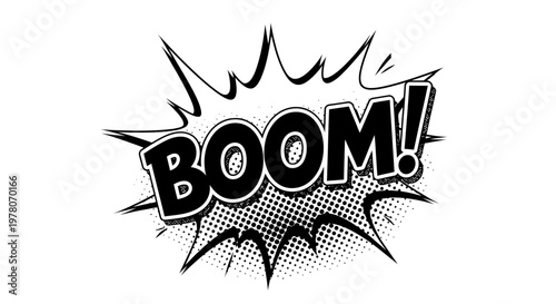 Comic Book Boom Explosion Speech Bubble, Retro Pop Art Style