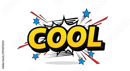 Comic Book Style "COOL" Text Burst with Stars and Rays - Pop Art Explosion