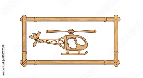 Wooden Helicopter Toy Silhouette in Frame, Craft, DIY, and Play Concept