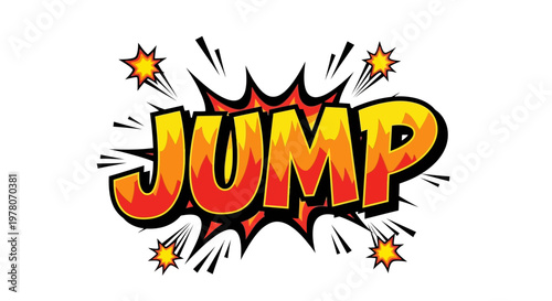Comic Book Style Jump Word Art, Explosive Action, Bright Colors