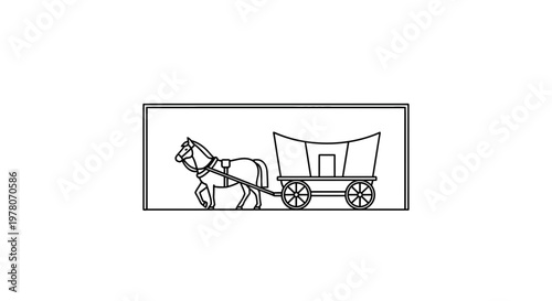 Vintage Horse Drawn Wagon Silhouette Vector Illustration