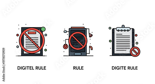 Digital Rule and Policy Icons: Prohibition, Ban, Restrictions, No Entry