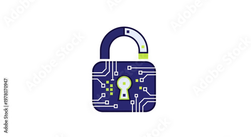 Digital Padlock Icon with Circuit Board Design - Data Security Concept