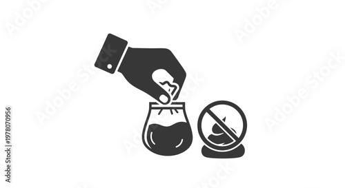 Dog owner collecting poop in bag with no pet waste sign