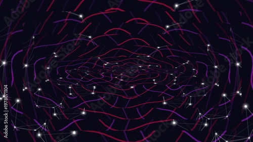 Abstract Futuristic Digital Tunnel with Glowing Purple Network