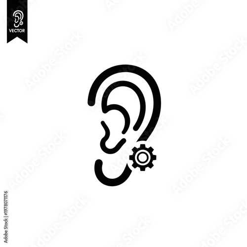 Ear with Gear Icon Hearing Settings Audio Control Line Vector Illustration