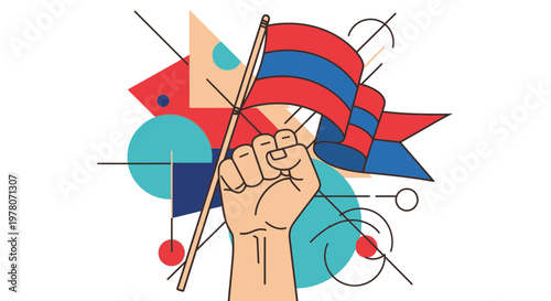 Fist Holding Armenian Flag with Abstract Geometric Shapes Background