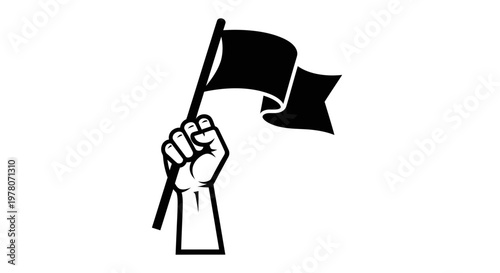 Fist Holding Black Flag Waving Protest Symbol