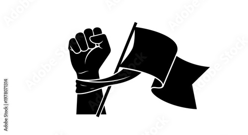 Fist Holding Black Flag, Symbol of Protest and Revolution
