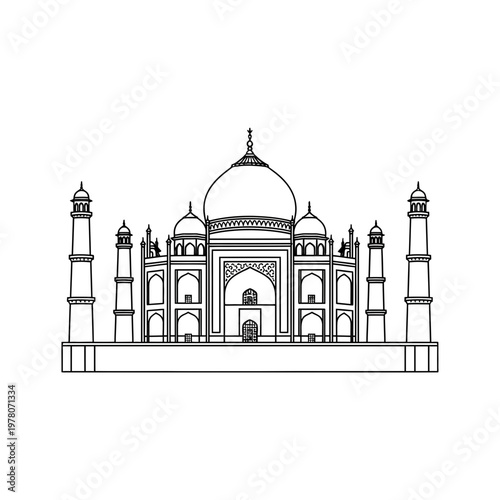 Taj Mahal Line Art Icon Indian Landmark Mughal Architecture Vector Illustration
