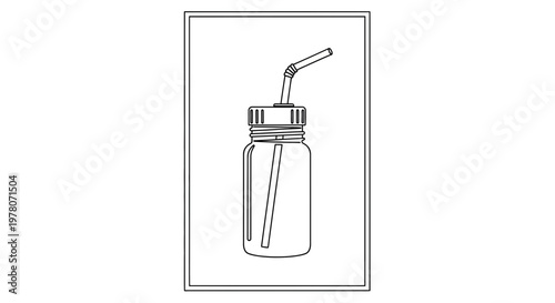 Simple Line Art Illustration of a Water Bottle with Straw